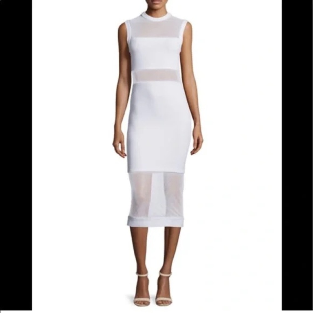 Alice + Olivia White Sheath Midi Dress Mock Neck